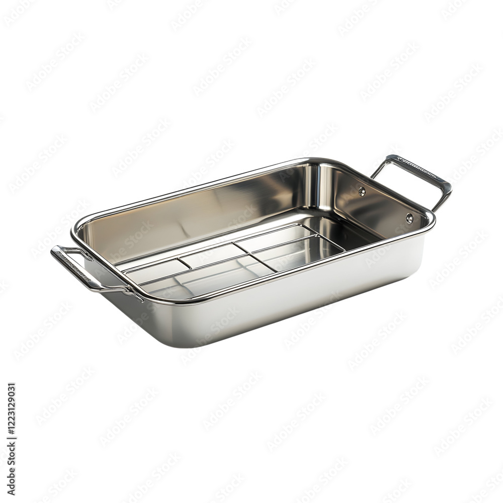 Modern Stainless Steel Roasting Pan with Handle Isolated on Transparent Background Modern Stainless Steel Roasting Pan with Handle Isolated on Transparent Background