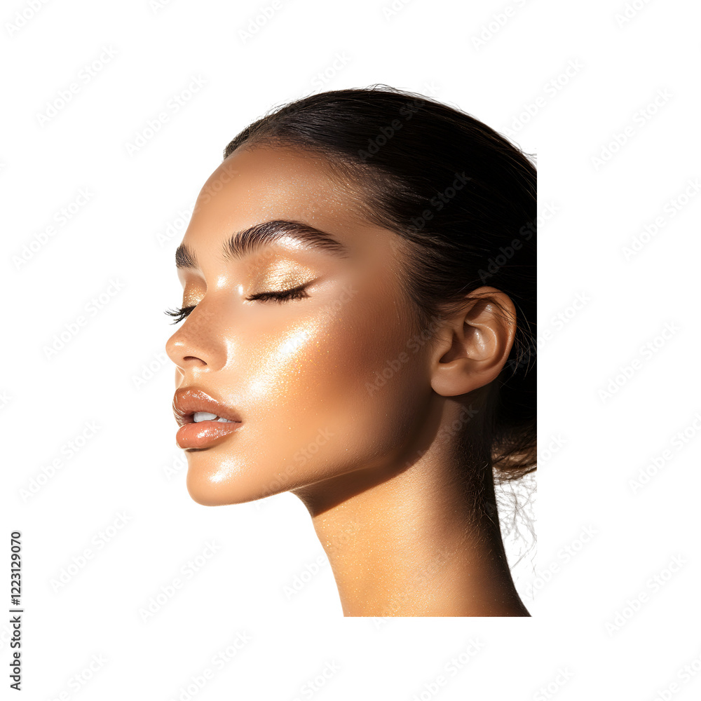 Woman with Gold Eye Shadow Isolated on Transparent Background Woman with Gold Eye Shadow Isolated on Transparent Background
