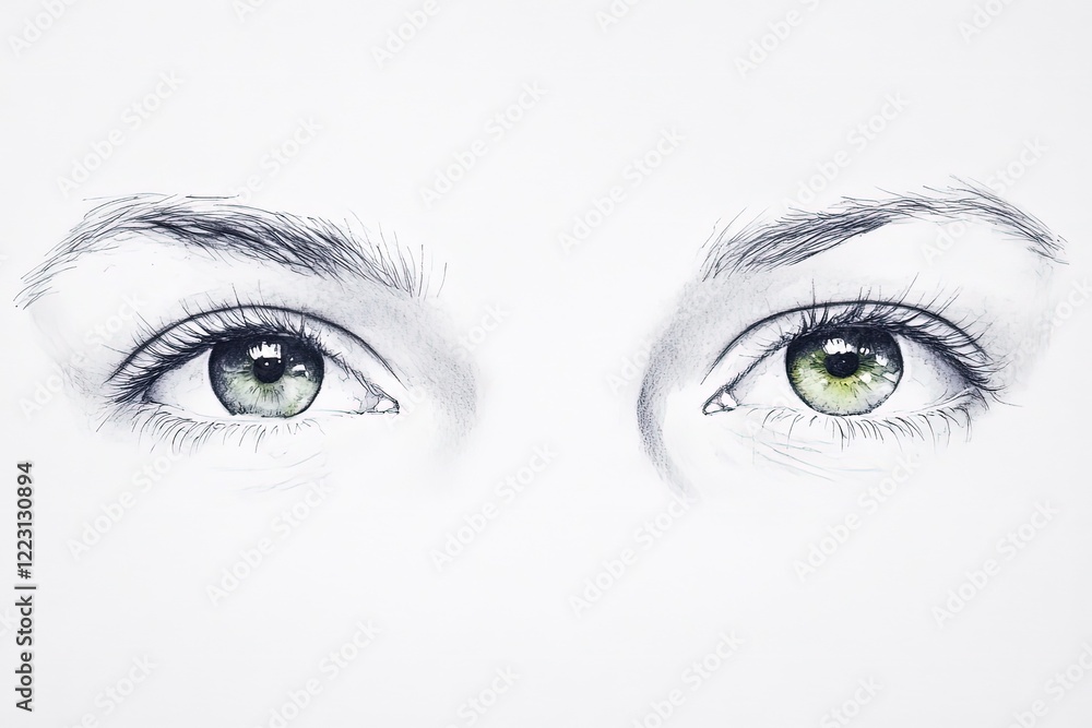 Fototapeta premium Close-up of detailed human eyes showcasing green irises and expressive eyelashes, emphasizing emotion