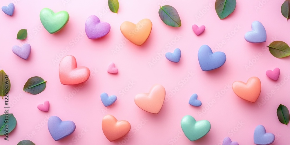 Pink Background with Hearts and Leaves Pink Background with Hearts and Leaves