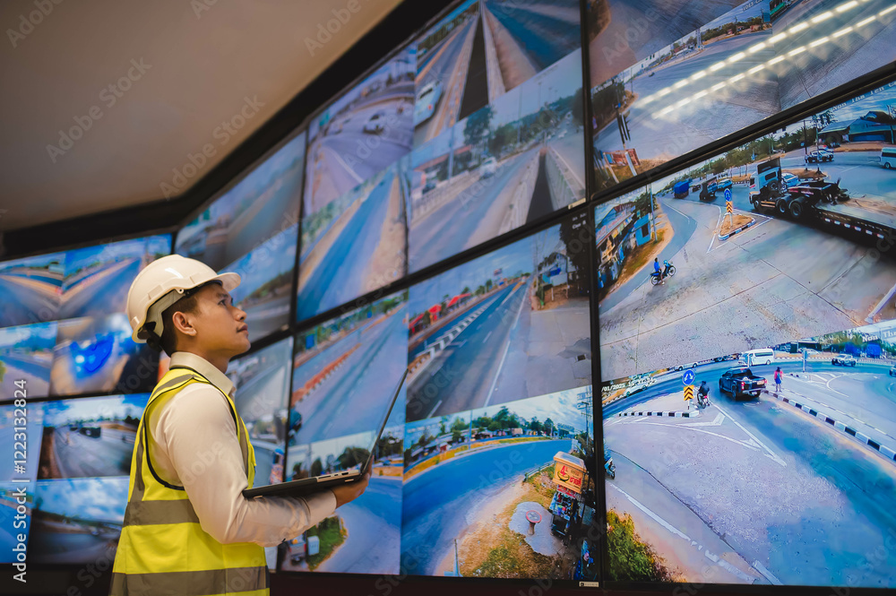 Fototapeta premium An engineer is planning to modify the CCTV system in an industrial plant to prevent potential incidents.