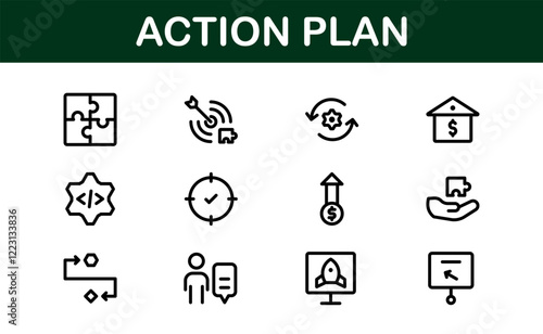 Action Plan Icon Set. Clean, Professional Graphics for Workflow, Business Strategy, and Productivity Tools