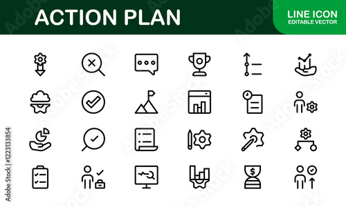 Action Plan Icon Set. Clean, Professional Graphics for Workflow, Business Strategy, and Productivity Tools