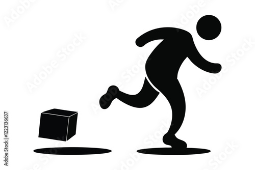 A monochromatic silhouette of a person kicking a paper note with I Quit written on it, symbolic and artistic