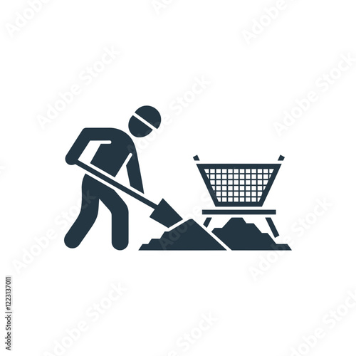 Construction worker digging icon