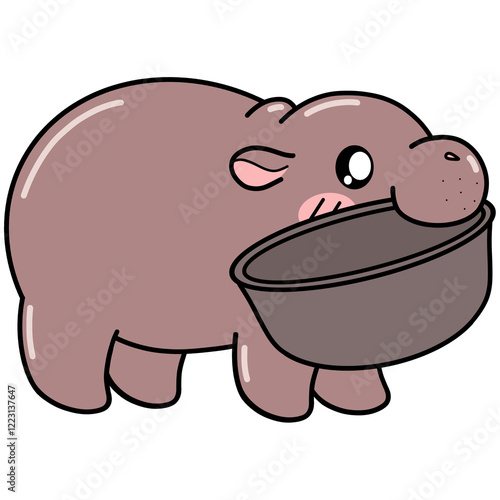 Moo Deng hippopotamus cartoon isolated on white