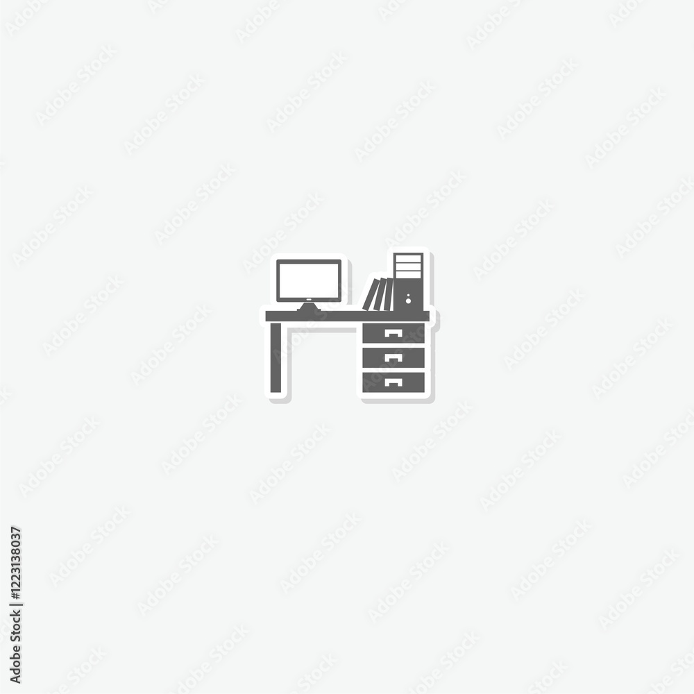 Computer table icon sticker isolated on gray background Computer table icon sticker isolated on gray background