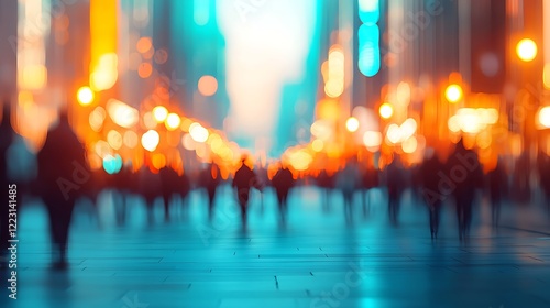 Wallpaper Mural A blurred city street scene at dusk, filled with glowing lights and indistinct figures, creating a vibrant, atmospheric urban ambiance. Torontodigital.ca