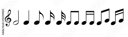 Educational list with musical notes isolated on white background.
