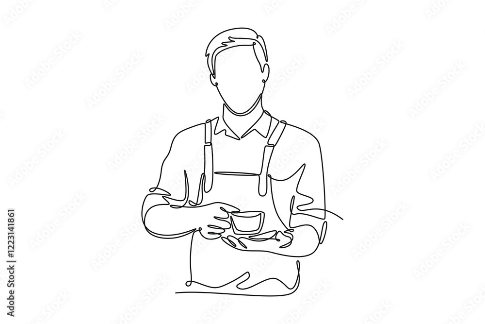 Barista making coffee concept. Single line draw design vector graphic illustration. Barista making coffee concept. Single line draw design vector graphic illustration.