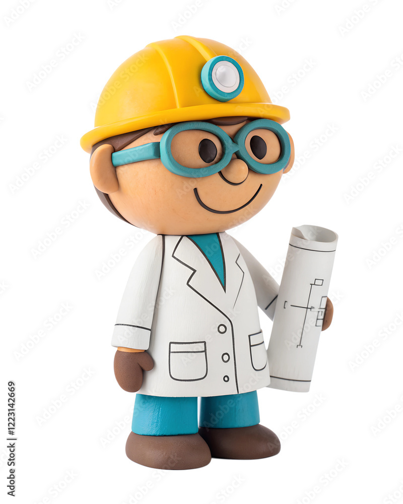 a clay Cute, Nuclear Engineer, happy and smile, isolated on a transparent background