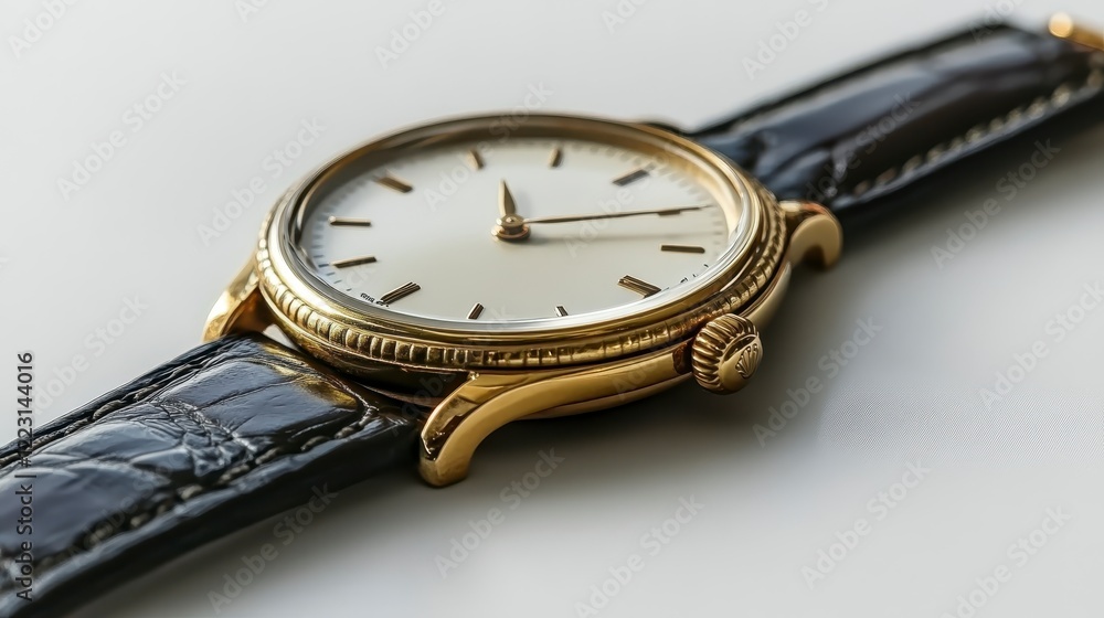Elegant Gold Wristwatch with Cream Dial and Alligator Strap Close Up Elegant Gold Wristwatch with Cream Dial and Alligator Strap Close Up