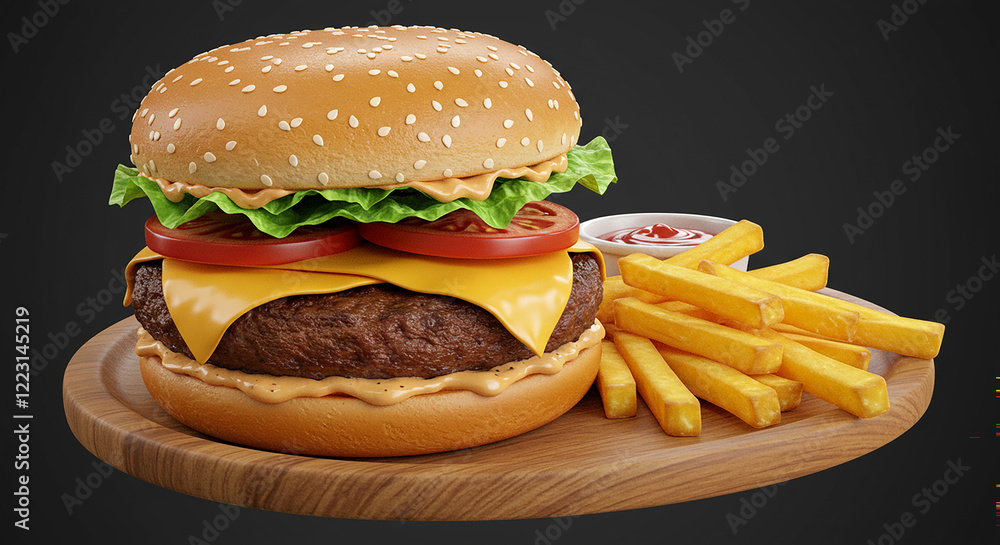 Classic diner-style burger served on a checkered plate with a side of onion rings. Classic diner-style burger served on a checkered plate with a side of onion rings.