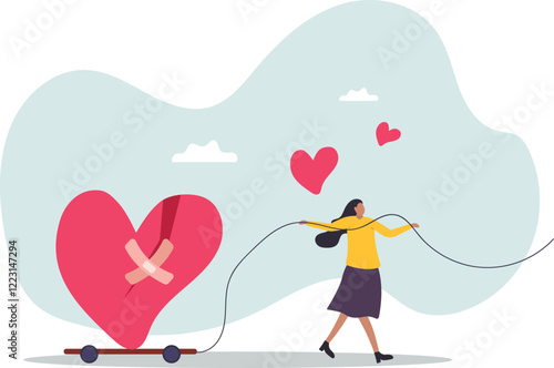 Move on or forget and forgive, open for new relationship, heal or cured from heart broken or divorce and relationship problem.business concept.flat character.