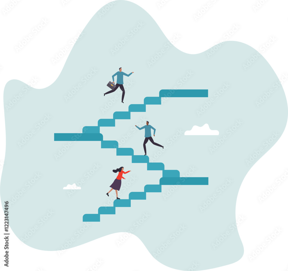 Career path or improvement, growth stair to success, job promotion or business competition, aspiration or motivation to succeed .business concept.flat character. Career path or improvement, growth stair to success, job promotion or business competition, aspiration or motivation to succeed .business concept.flat character.