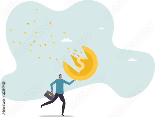 Depreciation, value reduce or drop, losing money from investment or economic recession, inflation or asset decline.business concept.flat character.