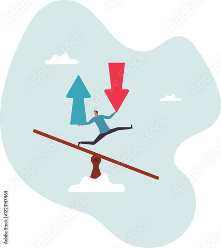 Loss and gain on investment, earning, profit or lose money from stock or crypto trade, financial green and red arrow chart .business concept.flat character.