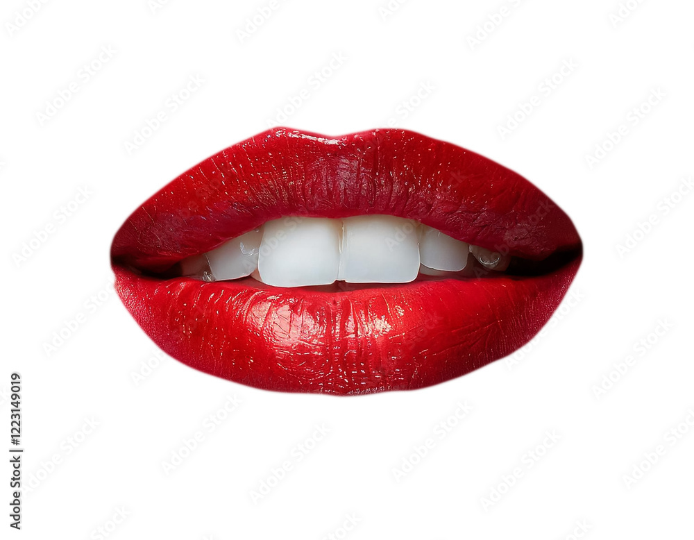 Obraz premium Sexy female lips with red lipstick isolated on white