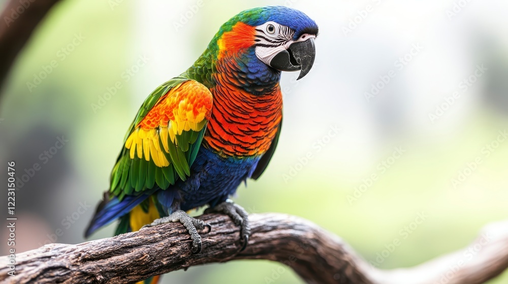 Obraz premium Vibrant Rainbow Lorikeet Perched on a Branch Exotic Bird Vivid Colors Tropical Wildlife