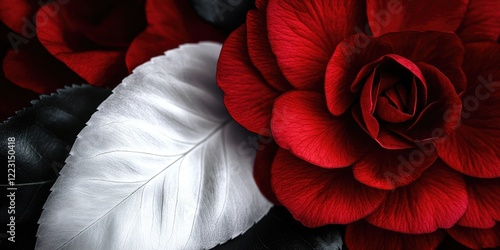 Red rose with white leaf