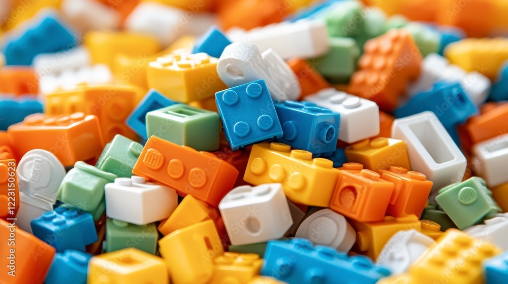 Naklejka premium Colorful Plastic Construction Blocks Building Bricks Toy Blocks Close Up