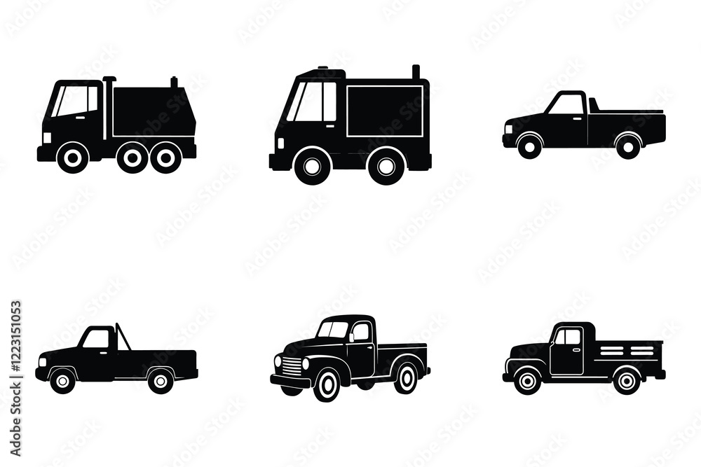 Popular truck silhouette on white background flat vector design Popular truck silhouette on white background flat vector design