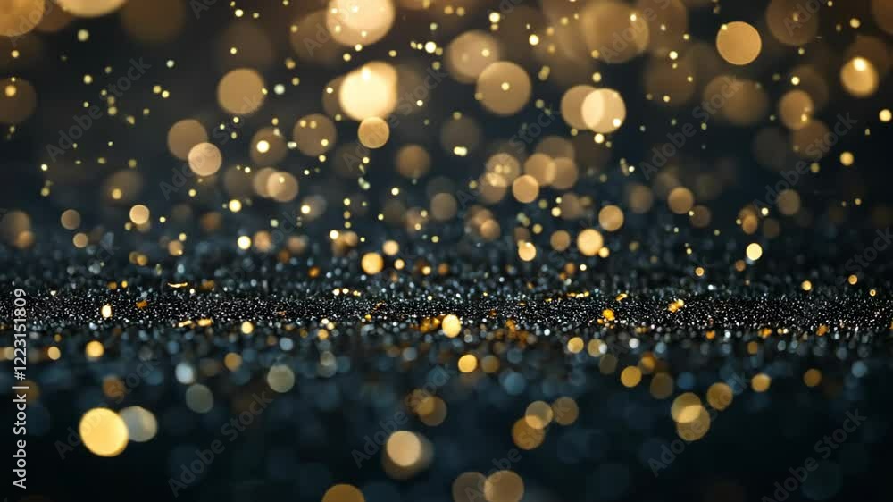 gold bokeh and glitter sparkle light floating still on dark background gold bokeh and glitter sparkle light floating still on dark background