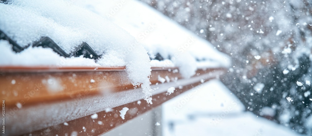 Snow accumulates on a roof edge during a snowfall, creating a serene winter scene. Snow accumulates on a roof edge during a snowfall, creating a serene winter scene.
