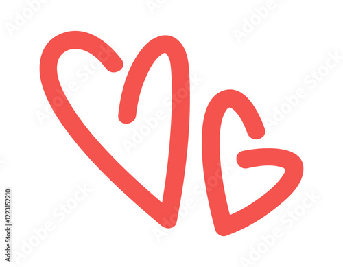 Two loving hearts doodle element
