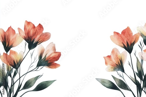 Vibrant watercolor flowers in soft hues framing a blank space for design use