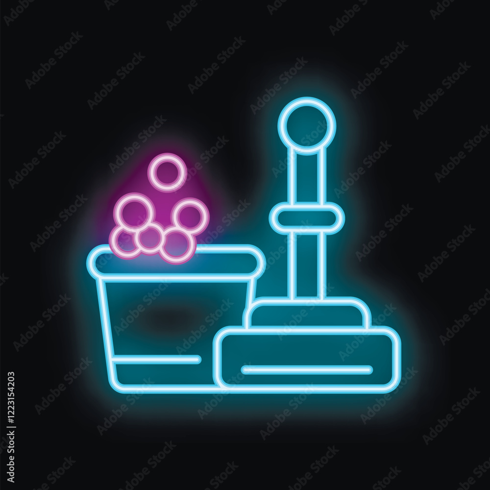 Bright neon icon of a toilet brush and plunger, perfect for representing bathroom cleaning and hygiene Bright neon icon of a toilet brush and plunger, perfect for representing bathroom cleaning and hygiene