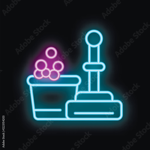 Bright neon icon of a toilet brush and plunger, perfect for representing bathroom cleaning and hygiene