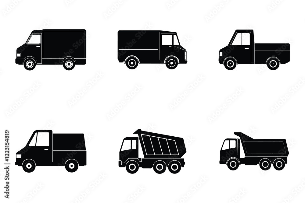 Truck silhouette flat vector bundle isolated on white background Truck silhouette flat vector bundle isolated on white background