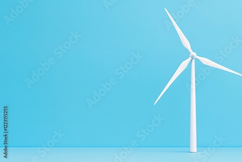A minimalist wind turbine against a bright blue background, symbolizing renewable energy innovation