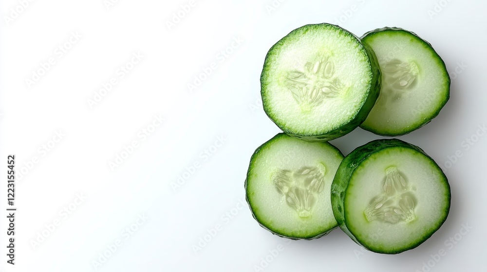 Freshly Sliced Cucumbers on White Background Healthy Food Close Up Freshly Sliced Cucumbers on White Background Healthy Food Close Up