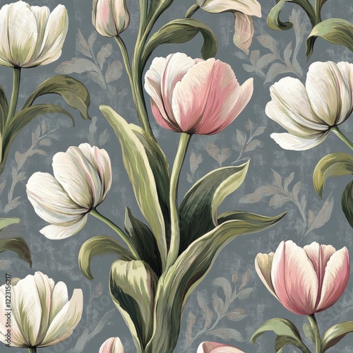 Pink and White Flowers on Gray Background