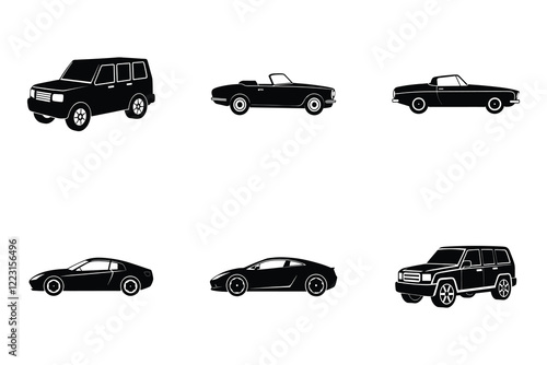 Popular flat silhouette car vector bundle isolated on white