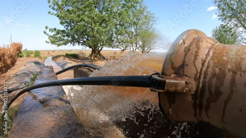 Wide angle GoPro shot of water pipe used for irrigation of rural fields near Omo river in Ethiopia
 photo