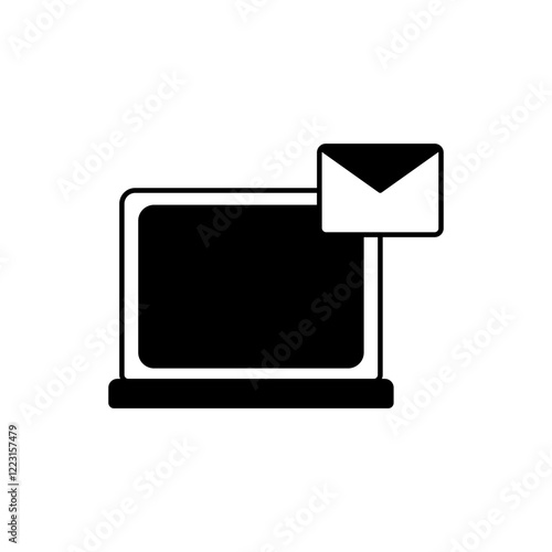 laptop with mail icon, message on the desktop, simple flat style, pictogram logo symbol vector illustration, isolated on white for mobile app