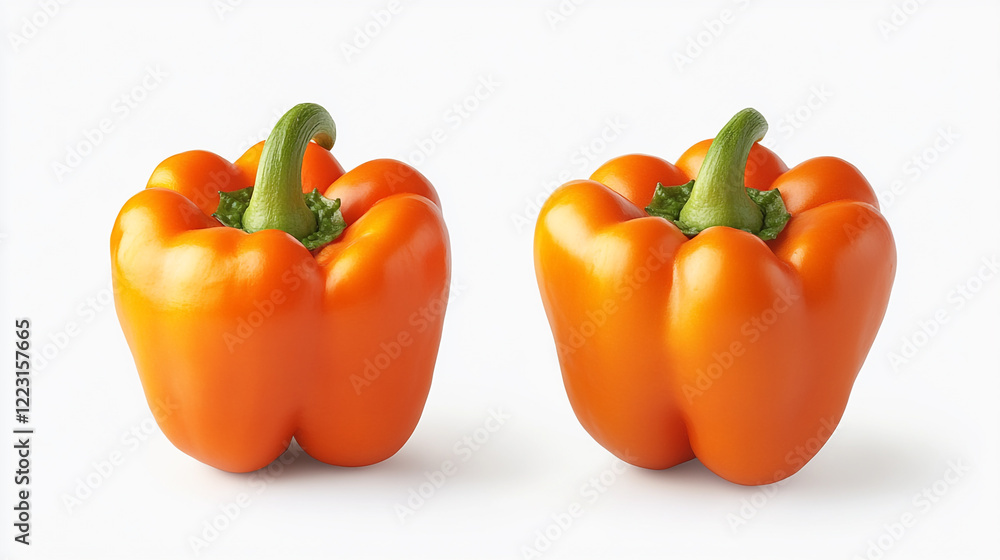 Fresh orange bell peppers displayed side by side on a white background Fresh orange bell peppers displayed side by side on a white background
