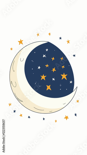 Dreamy Crescent Moon with Stars Vector for Night and Sleep Themes
