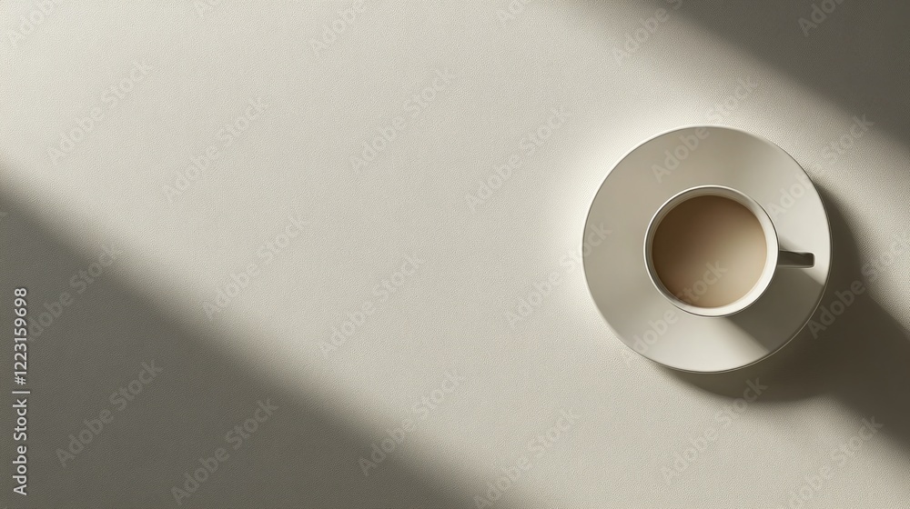 Minimalist scene featuring cup of coffee casting gentle shadows Minimalist scene featuring cup of coffee casting gentle shadows