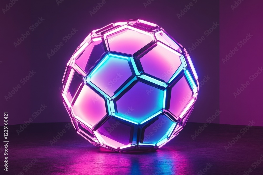 Naklejka premium Neon Glow Soccer Ball Unique Design with Colorful Lights