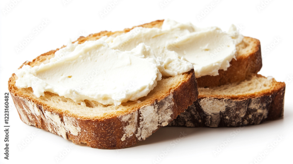 Creamy spread on fresh whole grain bread ready for breakfast or snack Creamy spread on fresh whole grain bread ready for breakfast or snack