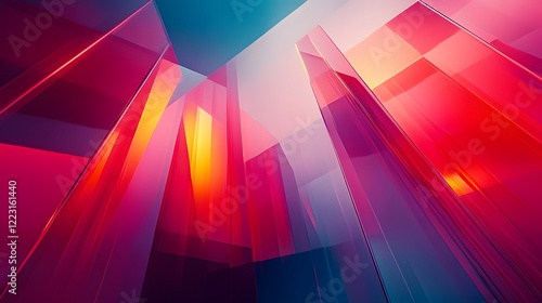 Vibrant and dynamic geometric design featuring bold gradients radiant layered patterns and a futuristic creative aesthetic  The composition showcases a modern sleek photo