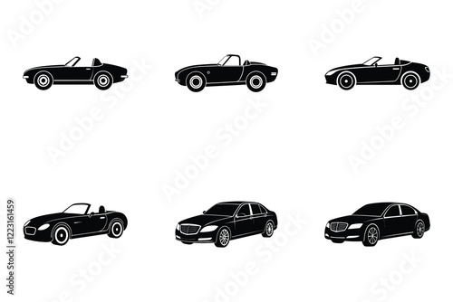Popular flat vector silhouette car bundle on white background