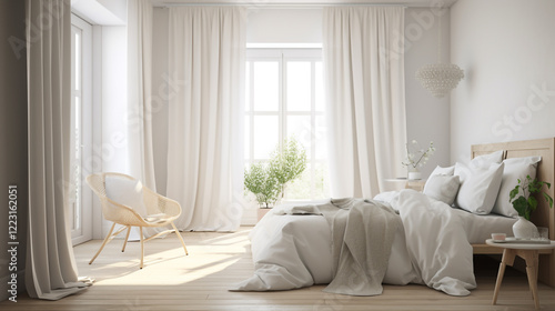 Bright and cozy bedroom with natural light and minimalist decor in a serene setting