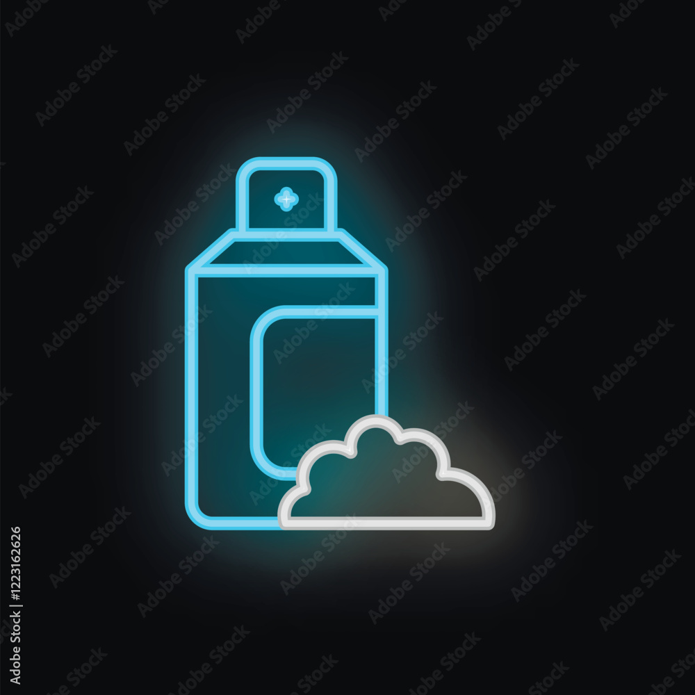 Glowing blue neon icon of shaving cream or foam on a dark background Glowing blue neon icon of shaving cream or foam on a dark background