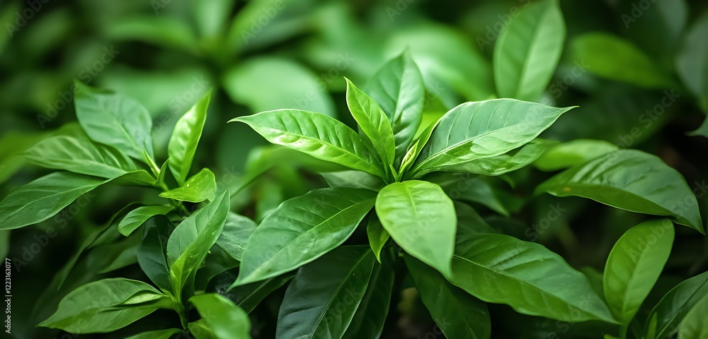 Coffee plant tropical vibrant setting with ripe beans and fresh leaves Coffee plant tropical vibrant setting with ripe beans and fresh leaves