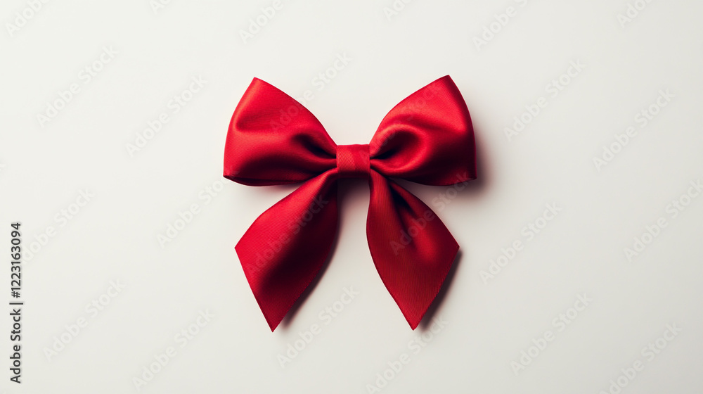 Elegant red satin bow arranged delicately on a neutral background for decorative use Elegant red satin bow arranged delicately on a neutral background for decorative use